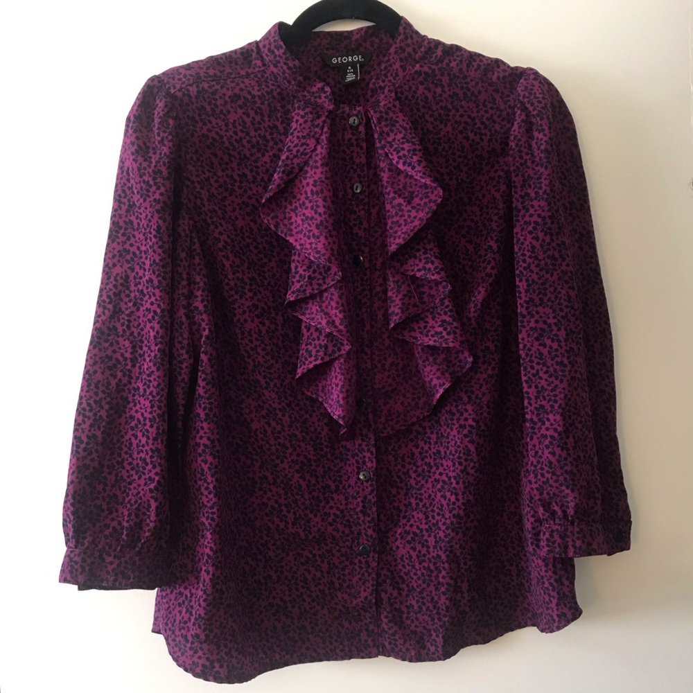 Purple Ruffled Blouse with 3/4 Sleeves